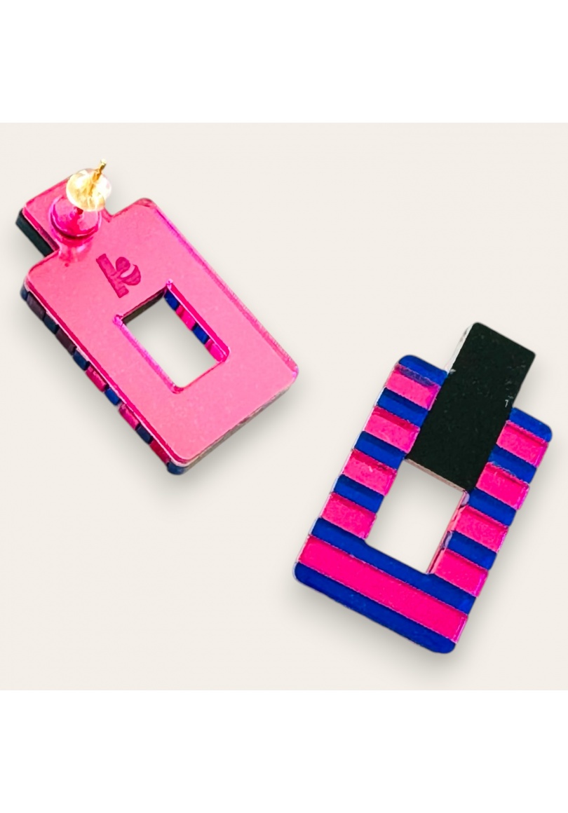 pendientes de metacrilato espejo rectangular en azul electrico y fucsia