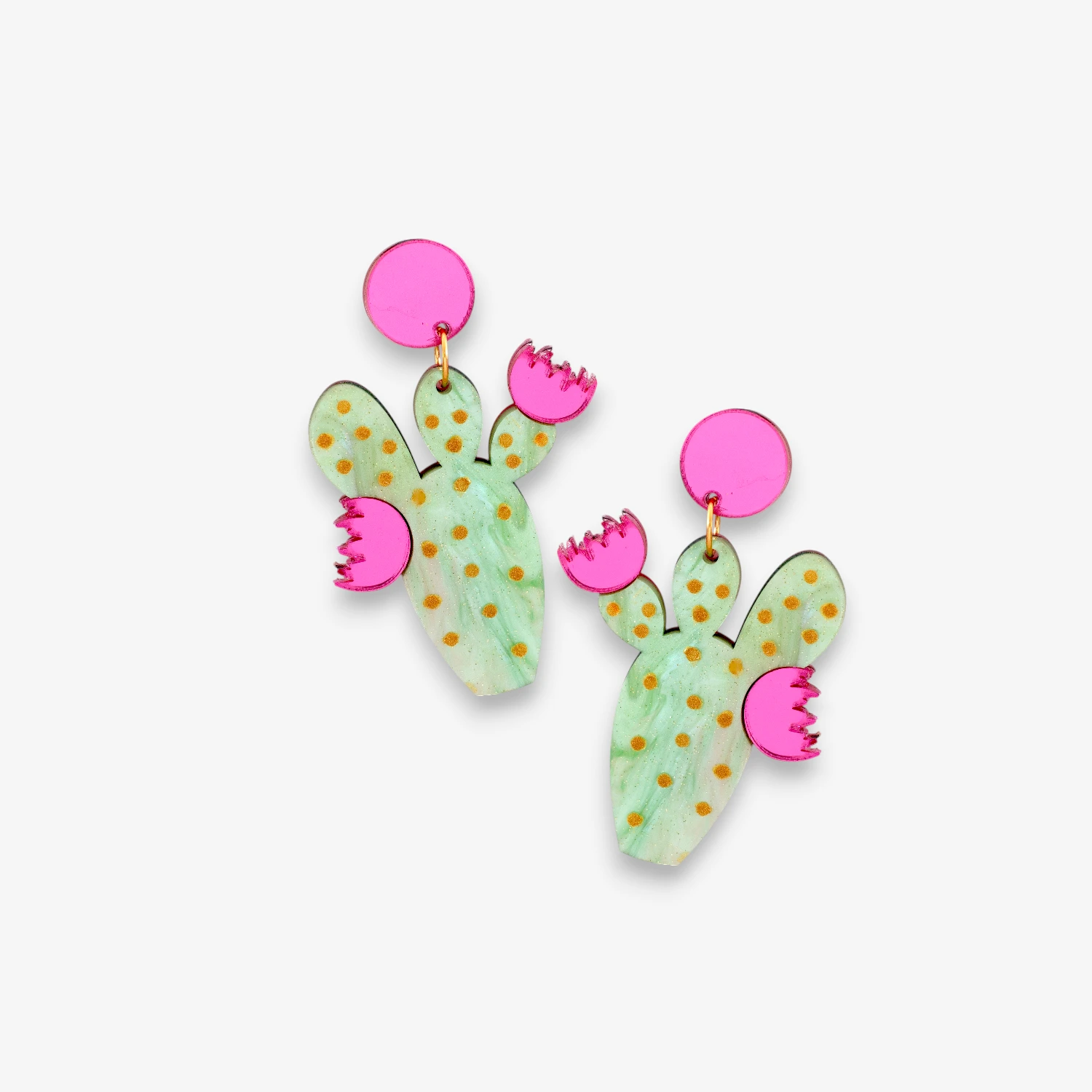 Pendientes cactus metacrilato Penca Love MAXI con flores fucsia – QueKoqueta